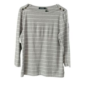 Lauren Ralph Lauren Women's Top NEW Stripes Size XL Gray White 3/4 Sleeve Cotton